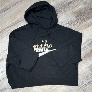 Nike Women’s Cropped Black Pullover Hoodie with Metallic Logo